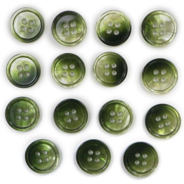 グラデーション 四つ穴ボタン 【グリーン】 緑 ボタン スーツボタン コートボタン カラーボタン 15個入り 【15mm】  B-687
