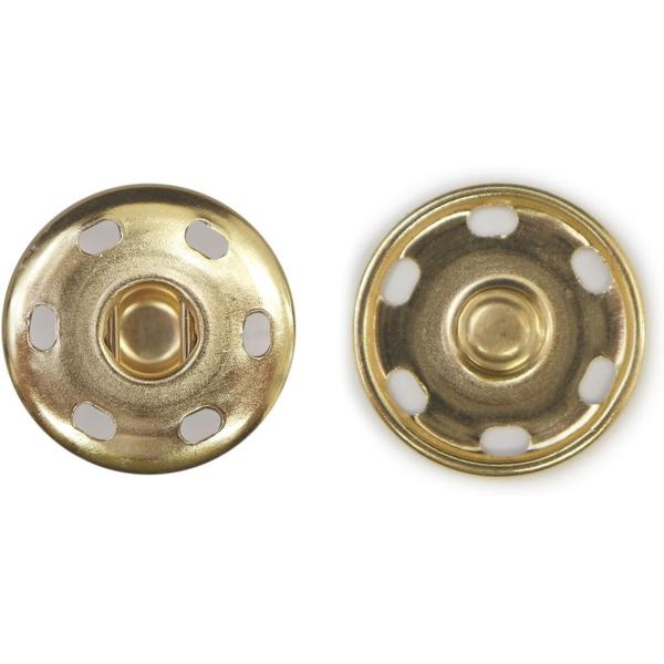 ●【サイズ】直径約21mm　【数量】10組入り●【材質】金属●【カラー】ライトゴールド（金）●【用途】パチッとはめ込むだけで簡単に留められるスナップボタンです。打ち具不要の縫い付けタイプです。●ボタンを留めるのが苦手な方・手間を減らしたい方...