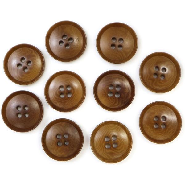 ナットボタン 四つ穴ボタン 【ブラウン】 茶色 フチ薄 スーツボタン ベーシック ウッド ボタン 10個入り 【20mm】  B-801