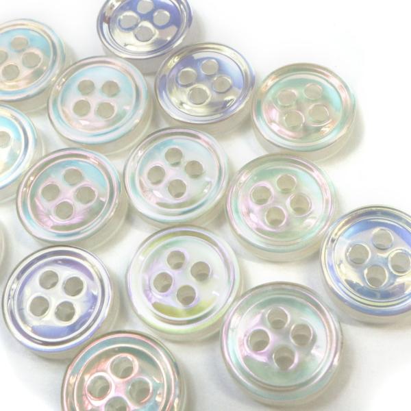 四つ穴ボタン オーロラ 【ホワイト】 白 ボタン 光沢 カラーボタン シャツボタン 15個入り 【11mm】  B-804