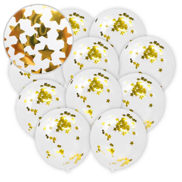 ●【紙吹雪の形】星型　【紙吹雪のカラー】ゴールド●【サイズ】約25cm　【数量】10個●【材質】ゴム　【風船の色】透け感のある白●【特徴】風船の中身に紙吹雪が入っています。誕生日やパーティの飾りつけ・サプライズにおすすめです。●あえて風船を...