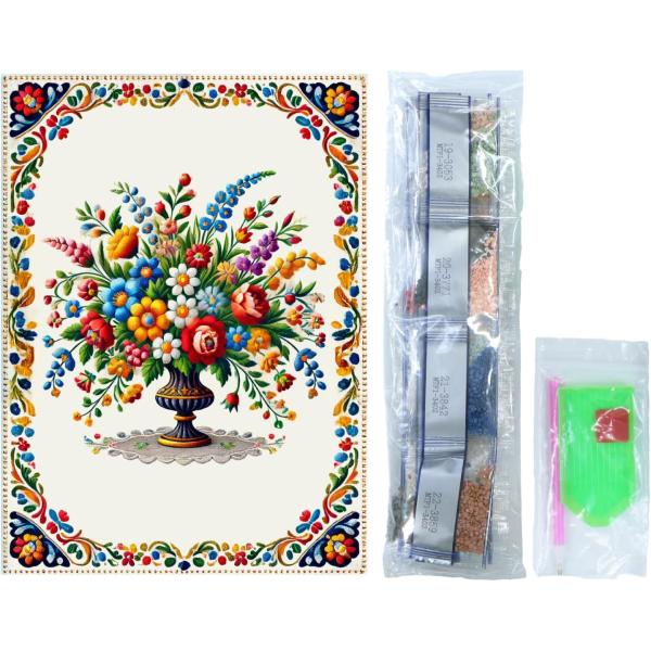 ビーズアート キット 丸いビーズ 【カラフルフラワー】 25x35cm モザイクアート ダイヤモンドペインティング 全面貼り付け 5D 初心者 セット DAK-002