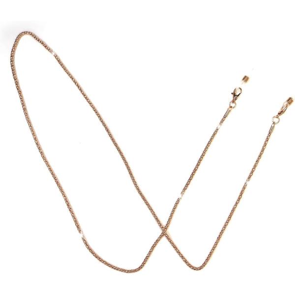 ●【サイズ】全長約71cm　太さ約2mm　【重さ】約7g●【材質】金属・シリコン　【商品内容】メガネチェーン1本・留め具1組●【カラー】ピンクゴールド●【特徴】眼鏡の落下・紛失防止に便利なメガネチェーンです。眼鏡を首からぶら下げることができ...