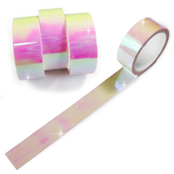 ●【サイズ】約15mm×5m 　【内容量】4巻入り●【材質】OPP（裏面に粘着あり）　【特徴】透明なので、文字の上にも貼ることができます。●【詳細】ホログラム加工が表面に施された、オーロラのようなきらめきが特徴のテープです。●すぐに貼れるシ...