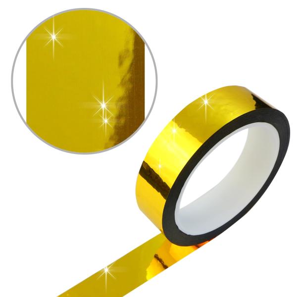 ●【サイズ】約24mm×50m　　内径：77mm●【材　質】BOPP（粘着あり）　　【カラー】金 ゴールド（光沢）●【特　徴】鏡のような反射が美しいメッキテープです。●裏面に粘着のあるタイプなので、簡単にデコレーション・ラッピングなどを楽し...