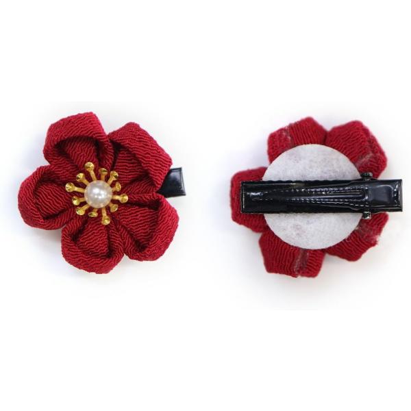 きらきらぷんぷん丸 和風 ちりめん 花 ヘアクリップ 【ワイン