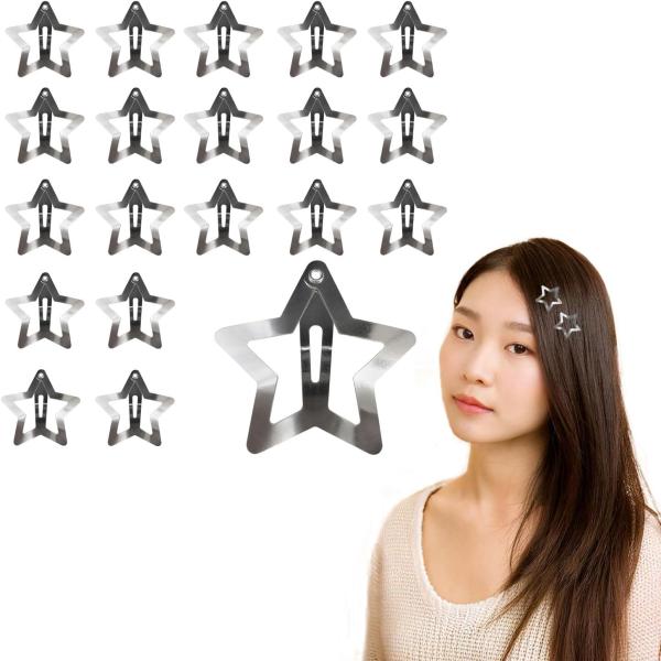 ヘアクリップ パッチンピン 星 五芒星 33mm 20個入り シルバー 銀 ヘアピン 前髪 髪留め スター 光沢 小さめ ミニ ヘアアクセ 金属 きらきらぷんぷん丸 HPNN-029
