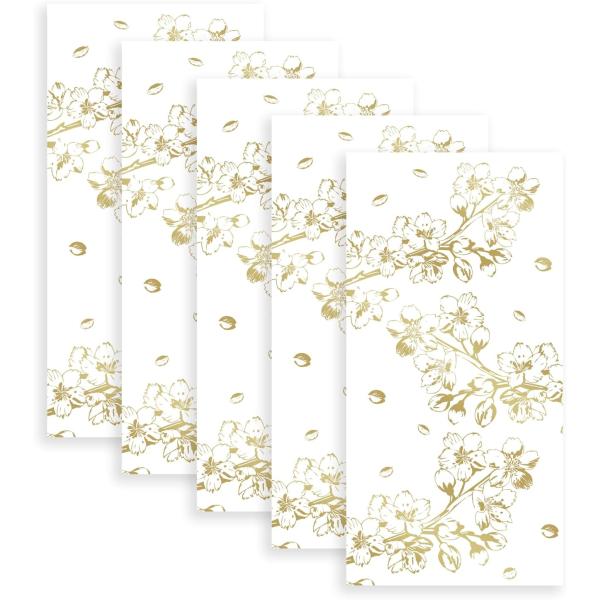 ポチ袋 【桜デザイン】 箔押し加工 5枚入り ゴールド 金 お札サイズ 長札 お年玉袋 封筒 【89x179+36mm】 きらきらぷんぷん丸 HUT-012