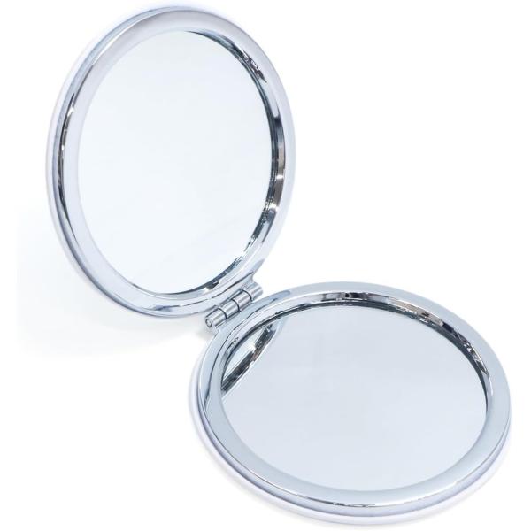 ●【サイズ】折り畳み時:約7.2cm　厚さ:約1cm　【鏡面のサイズ】直径約6cm●【カラー】ホワイト　【形状】丸●【材質】PUレザー・ABS樹脂・ガラス●【用途】見開き型の両面コンパクトミラーです。片面は2倍拡大鏡です。●【特徴】スリムで...
