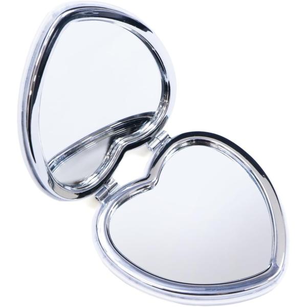 ●【サイズ】折り畳み時:約7.2cm　厚さ:約1cm　【鏡面のサイズ】約6×6cm●【カラー】ホワイト　【形状】ハート●【材質】PUレザー・ABS樹脂・ガラス●【用途】見開き型の両面コンパクトミラーです。片面は2倍拡大鏡です。●【特徴】スリ...
