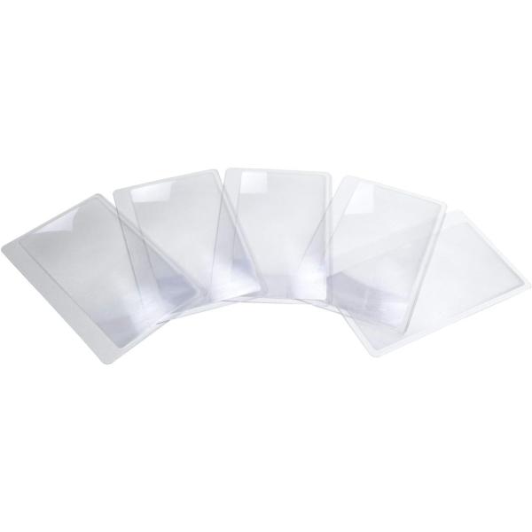 【サイズ】85 x 55mm　（カードサイズ） 【カラー】透明　　【倍率】3倍 【内容量】5枚入り 【特　徴】財布やポケット、カード入れに収納できる便利なシートルーペです。 雑誌や新聞を読むとき・小さい文字や拡大して見たい時にサッと使えて便...