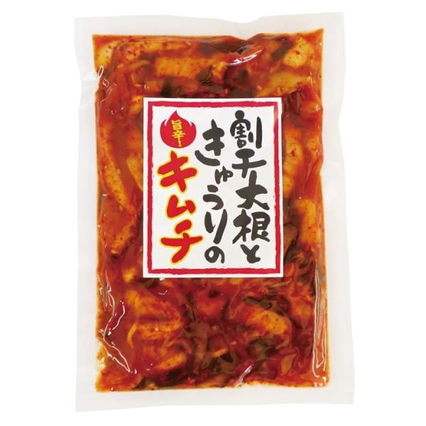 パリパリ食感がクセになる旨辛キムチ！国産の野菜を特製のキムチだれでじっくり丁寧に熟成させた、歯ざわりのよいうま辛キムチ。隠し味のりんごとトマトで、まろやかな味わいに仕上げました。ピリッと辛みを効かせた割干大根ときゅうりの味わいが相性抜群。キ...