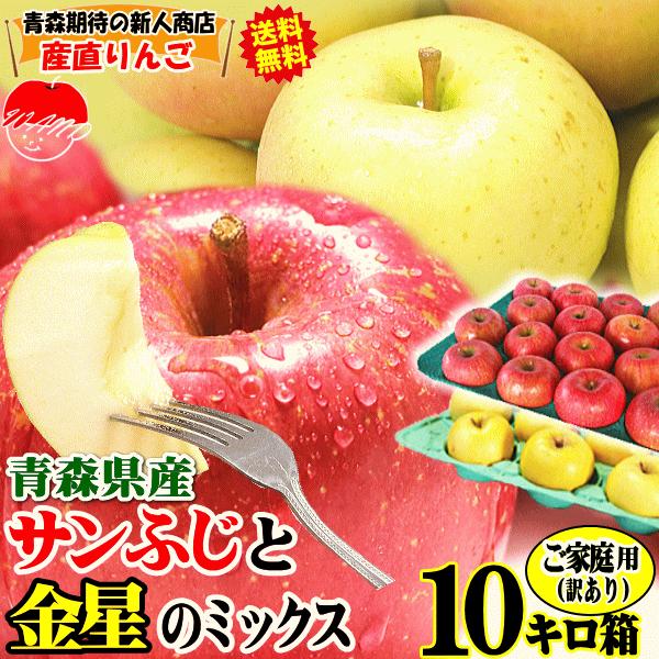 青森 りんご 10kg箱 サンふじと金星とミックス ご家庭用/訳あり 送料無料 りんご 10キロ箱★ふじ金星 家訳 10kg箱