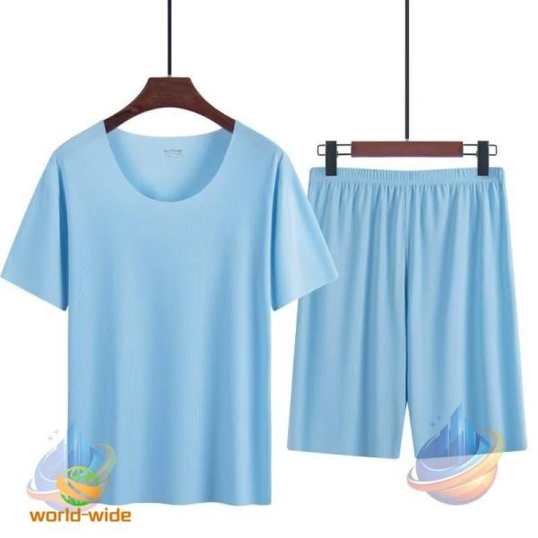 ルームウエア 半袖 リカバリーウェア 通気性 ハーフパンツ 上下セットゾンチーTシャツ 接触冷感 アイスシルク メンズ ストレッチ性 リブ 吸汗速乾 上下セ 歩