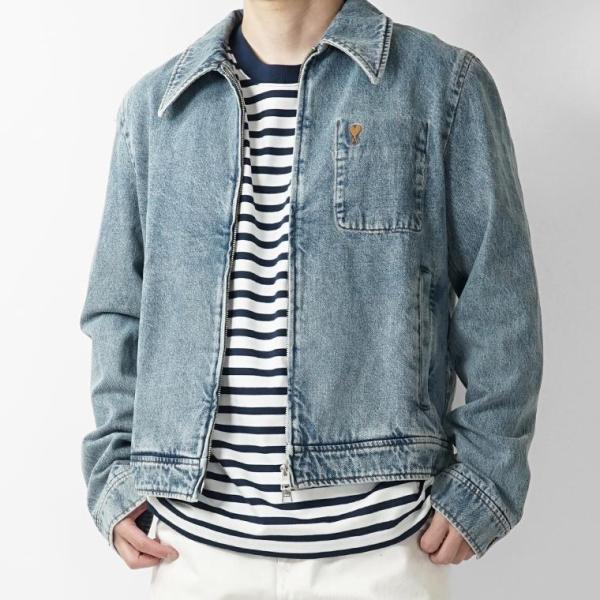 FINAL SALE アミ AMI メンズ デニムジャケット AMI DE COEUR WASHED DENIM ZIP JACKET HJK835 DE0046 BLEU USED ウォッシュブルー 480 26ss