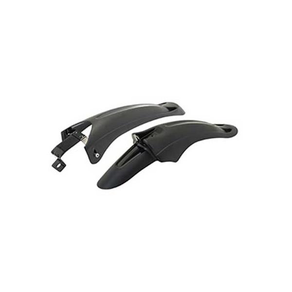 ※沖縄県への発送に送料無料は適用されません。購入金額に関わらず通常送料に別途加算されます。Vブレーキ仕様/ディスクブレーキ仕様の26インチMTBに最適な、ショートサイズのフェンダーセット。 レジン  フロント長：360mm、リア長：400m...