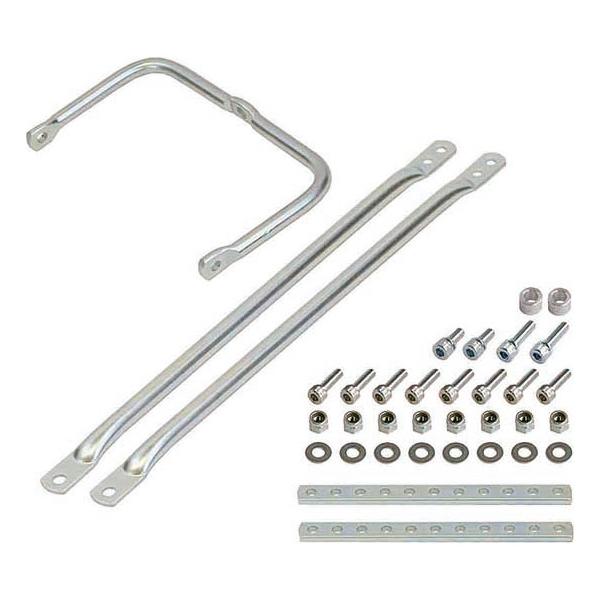 キャリパーブレーキを装着した自転車用のマウント フォークセンター穴とキャリヤダボもしくはドロヨケダボを使用し、調整金具で脚の長さを調整して装着します ハンドルを固定箇所としないため、スレッド、アヘッドステム車　問わず装着可能です この製品は...