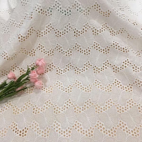綿レース生地 マスク用生地 綿100% A027 カット 蝶々柄 刺繍 コットンレース ワークレース 130cm*50cm