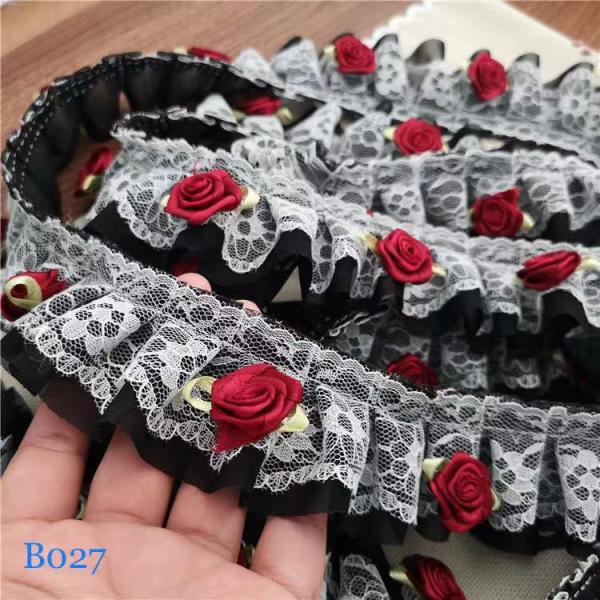レースリボン バラ柄 ハンドメイド 手芸 手作り ウェディングドレスパーツ 刺繍 単位2m B027