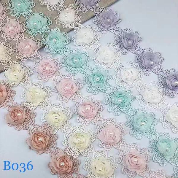 レースリボン ハンドメイド ビーズ付き 手芸 手作り ウェディングドレスパーツ 刺繍 単位2m B036