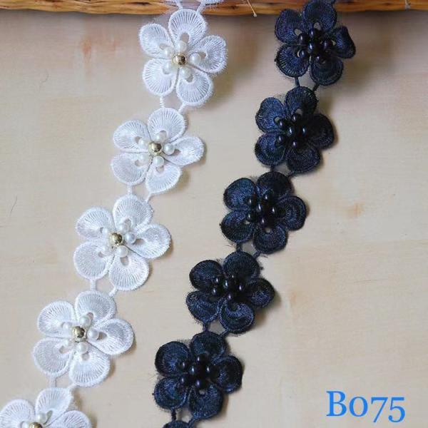 レースリボン 花柄 ハンドメイド ビーズ付き 手芸 手作り ウェディングドレスパーツ 刺繍 2m B075