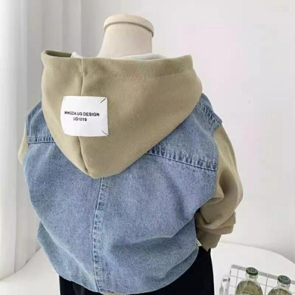パーカー キッズ ジャケット アウター 春 秋 春服 秋服 コート フード付き 上着 子供服 男の子 デニム 切替 こども 小学生 中学生 通学用 KCFC035(90-160)