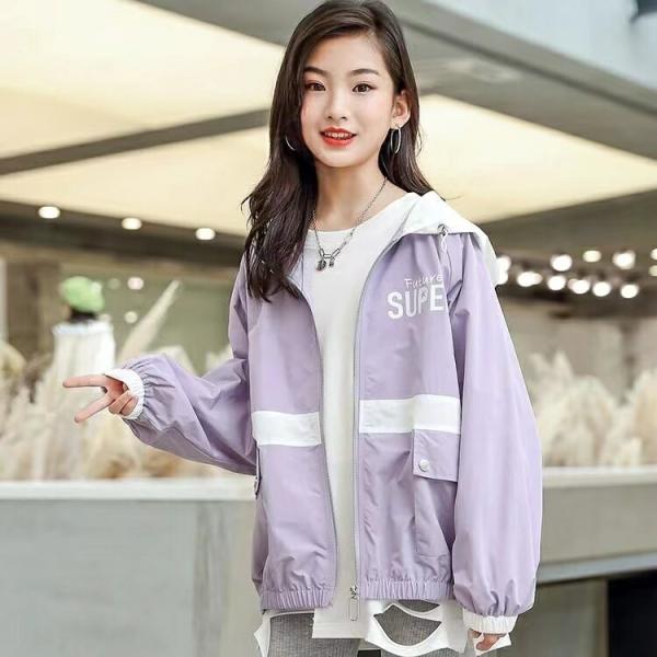 キッズ 子供服 ジャケット ショットコート 長袖 マウンテンパーカー トップス 薄手 アウター 女の子 春秋 ジュニア KCFC084(2色140-170)