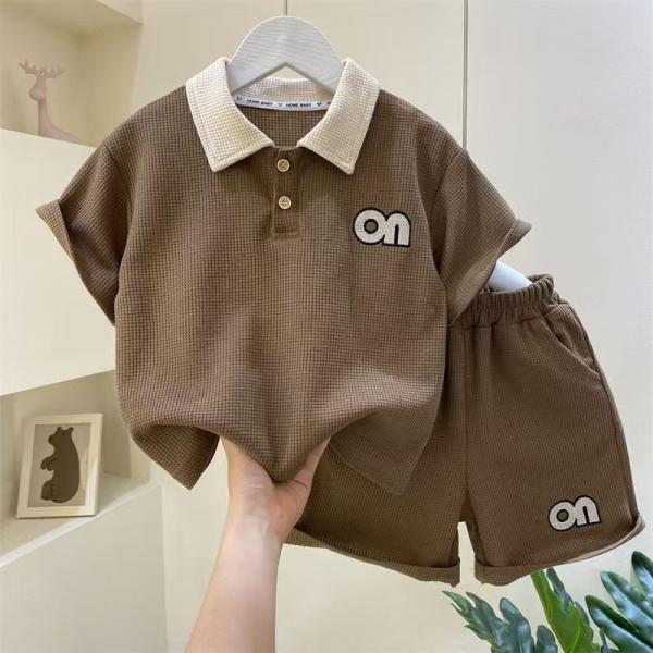 キッズ 子供服 セットアップ 上下セット Tシャツ+パンツ 2点セット 夏 子供服 男の子 tシャツ 半袖 POLOネック 薄手 ジュニア ハーフパンツKSGA059(2色90-150)