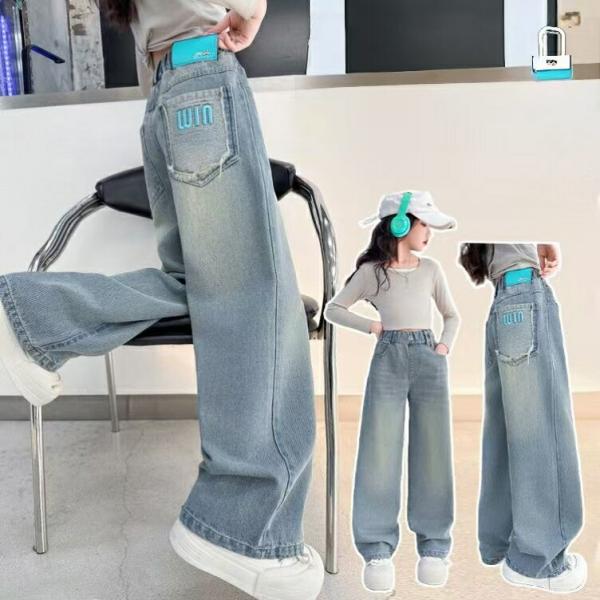 キッズ デニムパンツ 女の子 こども服 パンツ キッズデニムパンツ 女の子夏服 薄手 楽ちん 子供服 ズボン 刺繍 ウエストゴム  KTGA072(2色120-170)