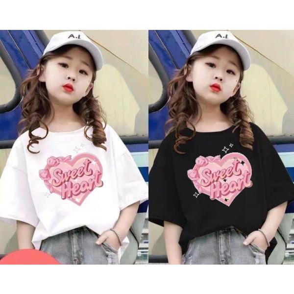 キッズ 子供服 Tシャツ トップス 半袖 夏 ジュニア キッズtシャツ ティーシャツ 薄手  カジュアル 丸首 ハート柄  女の子 ゆったり  KUFC031(5色100-160)