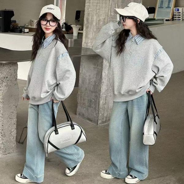 トレーナー 薄手 キッズ 子供服 長袖 スウェット POLOネック トレーナーキッズ 襟付き キッズトレーナー カジュアル  女の子 秋服 春服 KUGA076(120-170)