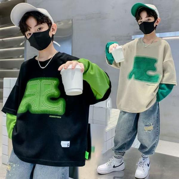 Tシャツ トップス 子供服 キッズ キッズロンT 重ね着風 ジュニア 男の子 長袖 秋 ゆったり キッズロンT キッズ長袖Tシャツ KUGA077(2色120-170)