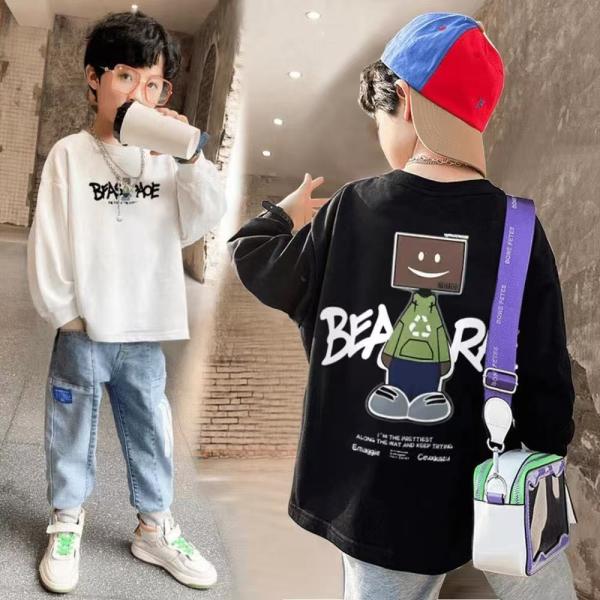 Tシャツ トップス 子供服 キッズ ジュニア 男の子 長袖 秋 ゆったり キッズロンT キッズ長袖Tシャツ スポーツ ジュニア KUGA079(2色120-170)