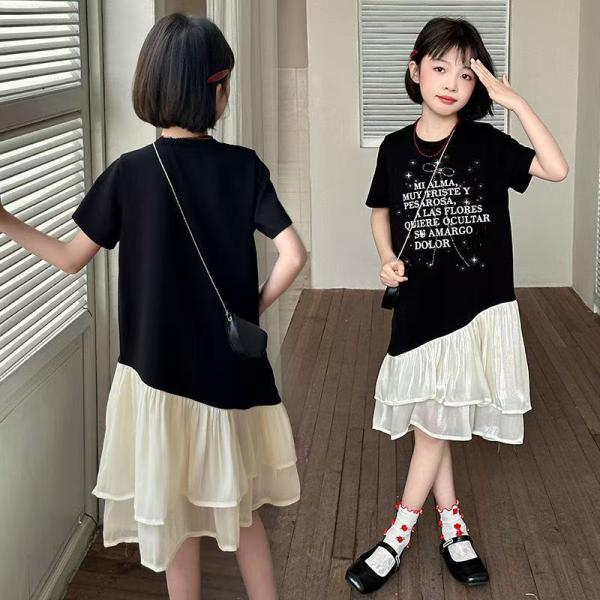 ワンピース キッズ Tシャツワンピース 切替ワンピ 半袖 薄手 ワンピース 子供 ジュニア 夏 丸首 子供服  ワンピースキッズなつ KWGA061(120-170)