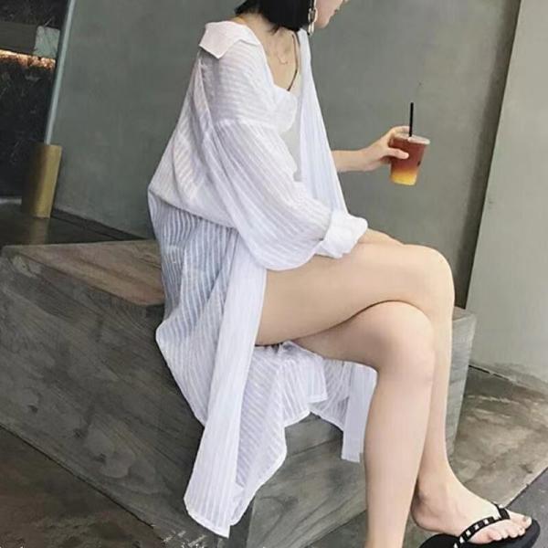 カーディガン レディース シアー シャツ ワンピース uv 大きいサイズ ロングシャツ 長袖 シースルー アウター シフォン 羽織 冷感  LCFA013(S-4XL)