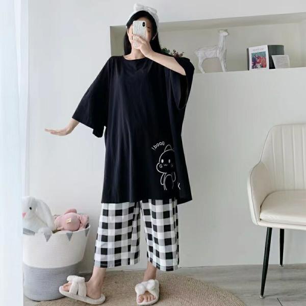 ルームウェア レディース 上下セット セットアップ 大きいサイズ パジャマ 部屋着  tシャツ プルオーバー 七分丈 オーバーサイズ LSFA017(3色M-4XL)