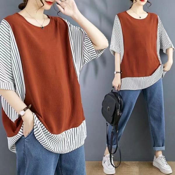 半袖tシャツ レディース トップス 切り替え チュニック レディース 春夏 大きいサイズ 半袖Ｔシャツ  ビッグ tシャツ オーバーサイズ  LUFA074(3色L-3XL)
