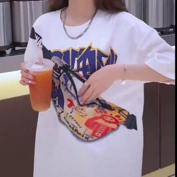 半袖tシャツ レディース トップス 半袖 tシャツ カットソー 夏服 薄手 プリント カバン付き 丸首  ビッグシルエット ゆるカットソー  LUFA081(5色M-4XL)