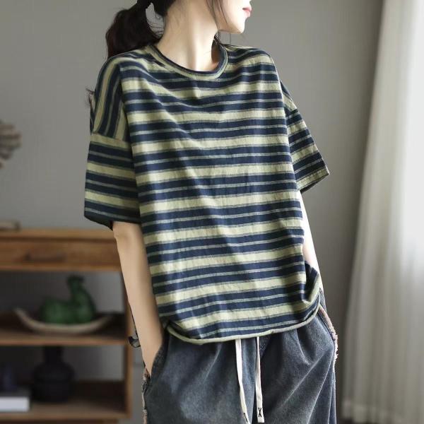 半袖tシャツ レディース トップス 半袖 tシャツ 大きいサイズ カットソー 薄手 ボーダー柄 カジュアル 総柄 ゆるカットソー 夏 可愛い LUGA082(3色M-4XL)