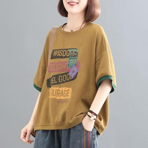半袖tシャツ レディース トップス 半袖 tシャツ 大きいサイズ カットソー 薄手 重ね着風 カジュアル 英文字 ゆるカットソー 可愛い LUGA083(3色M-4XL)
