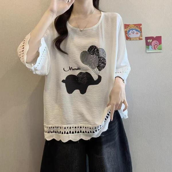 半袖tシャツ レディース トップス 七分丈袖 tシャツ 大きいサイズ カットソー 薄手 カジュアル ゆるカットソー おしゃれ 可愛い 夏 LUGA104(2色M-3XL)