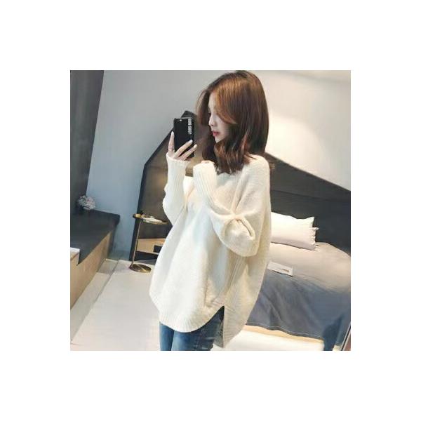 ニット セーター vネックニット ブイネック レディース お尻が隠れる トップス vネック デート服 秋 ゆったり 長袖 セーター 体系カバー きれいめ  RLU011