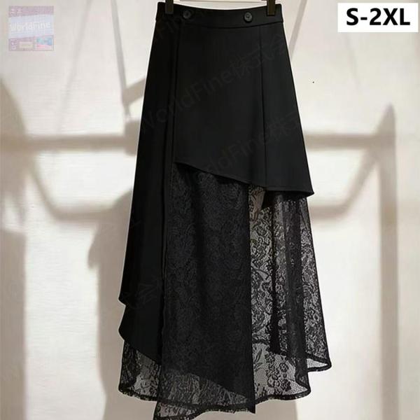レディース ロングスカート サマースカート アシンメトリー アシンメトリースカート アシメスカート アシメ レース 切り替え マキシ丈 SLKE017(S-2XL)