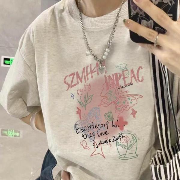 半袖tシャツ レディース トップス 半袖 tシャツ 大きいサイズ 夏 薄手 丸首 カジュアル プリントtシャツ ゆるカットソー 体型カバー SLUD007(3色M-3XL)
