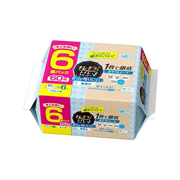 他サイト： エリエール キレキラトイレクリーナー つめかえ用 60枚(10枚×6パック) 香りが残りにくい 無香性 1枚で徹底 おそうじシートまとめ買いの商品画像