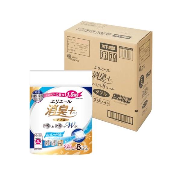 エリエール トイレットペーパー 消臭プラス(+) 1.5倍巻き 37.5m×32ロール(8ロール×4パック) ダブル パルプ100%