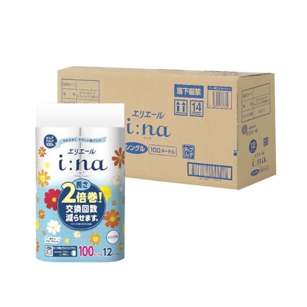 他サイト： エリエール トイレットペーパー i:na(イーナ) 2倍巻き 100m×36ロール(12ロール×3パック) シングル パルプ100% 華やぐの商品画像