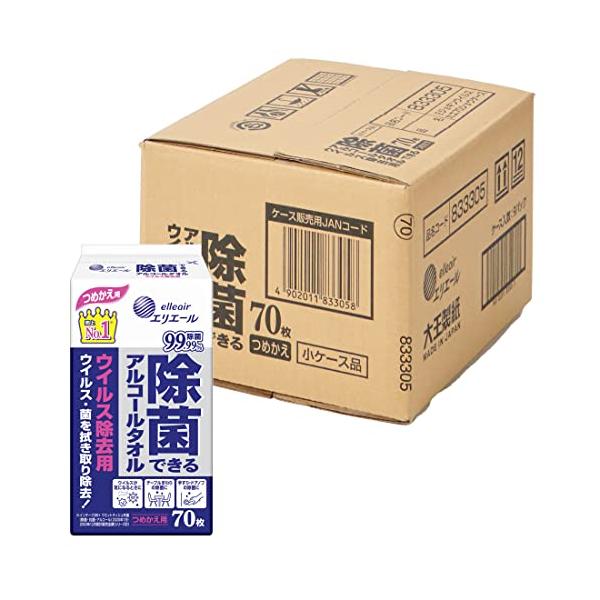他サイト： エリエール ウェットティッシュ 除菌ウイルス除去用 アルコールタイプ ボトル つめかえ用 70枚×9 ハーフケースの商品画像