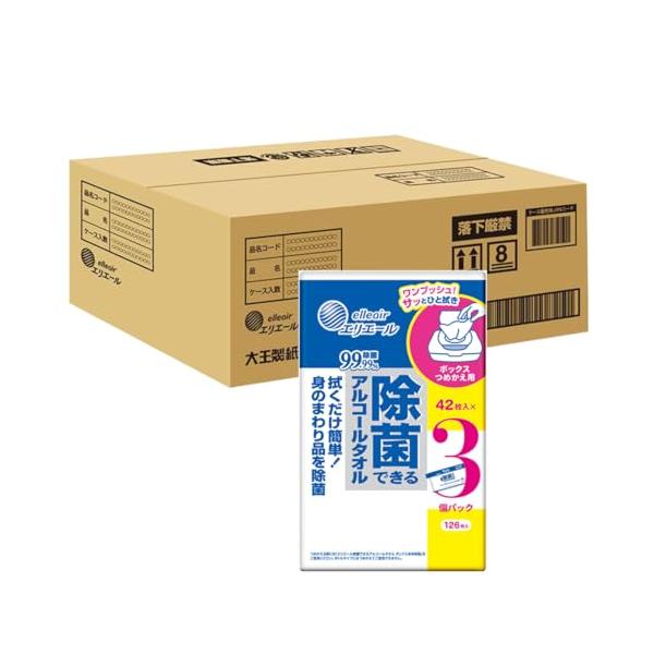 他サイト： エリエール 除菌できるアルコールタオル ボックスつめかえ用 42枚×3P×4 ハーフケースの商品画像
