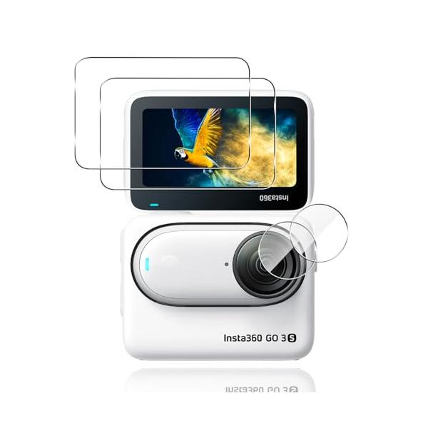 2+2枚セット 対応 Insta360 Go 3S 保護フィルム ガラスフィルム 2枚 + レンズ保護フィルム 2枚 硬度9H 日本旭硝子製